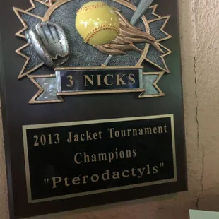a plaque for the 2013 jacket tournament