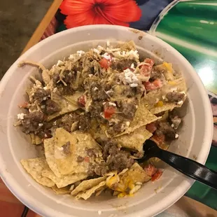 Chicken and beef nachos