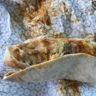 The super chicken burrito. This is how it looked when I opened it. Nasty!
