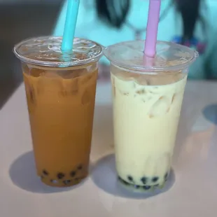 Thai tea and mango boba