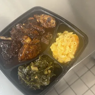 Jerk Chicken, Mac &amp; Cheese, w/ Collards