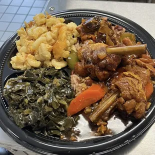Brown Stew Chicken, Collards &amp; Mac &amp; Cheese