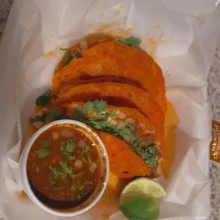 Birria tacos were amazing!!! So flavorful and the shells weren't soggy. The consume was chefs kiss as well!