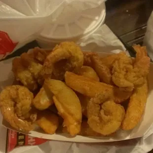 Shrimp &amp; fries. Fresh deveined shrimp with fresh fries (KFC style)