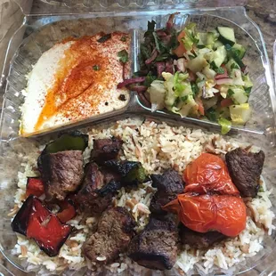 Lamb kabob plate so good can't say enough good things my new favorite plate to get