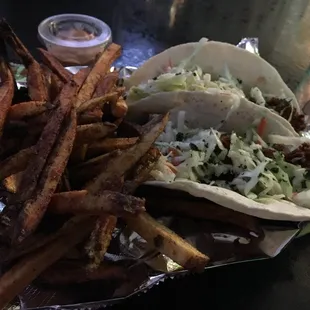 Fish tacos and fries