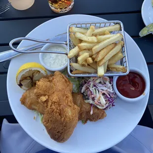 Halibut fish and chips dinner. Fish did not taste like halibut.