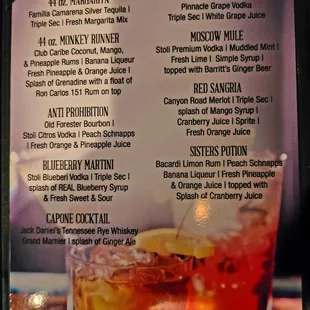 Cocktail menu