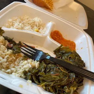 Greens, yams, rice and cornbread! Soo much food!!