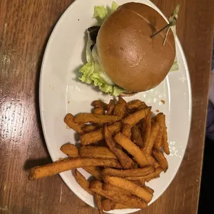 Turkey burger and sweet potato fries