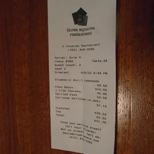 Final tab - dinner (mostly breakfast) #1.