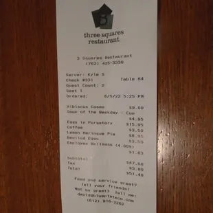 Final tab - dinner (mostly breakfast) #2.