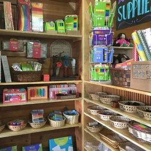 a shelf full of supplies