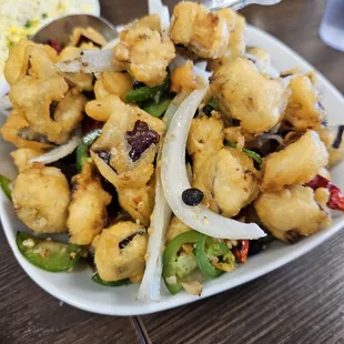 The fried eggplant with peppers and black beans. YUM!