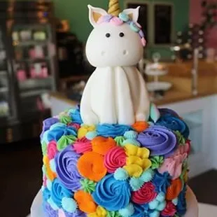 Colorful Mixed Rosette Unicorn Cake by 3 Sweet Girls cakery!