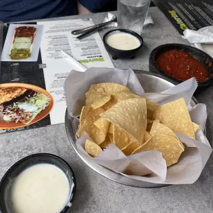 Delicious chips with salsa and queso Blanca
