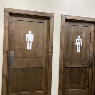 a pair of restroom doors
