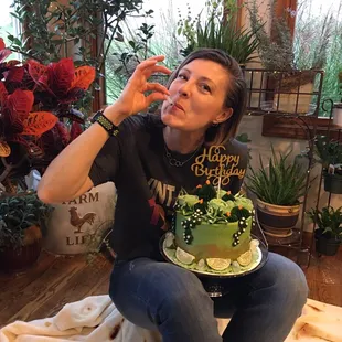 Margarita cake: lime cake with tequila buttercream frosting decorated with cacti / plants and tequila pipettes