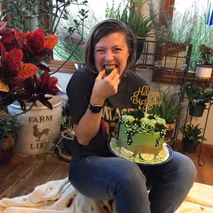 Margarita cake: lime cake with tequila buttercream frosting decorated with cacti / plants and tequila pipettes