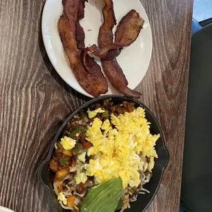 Red rooster skillet was great with the avocados, side of bacon cooked to perfection
