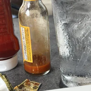 Empty hot sauce bottle