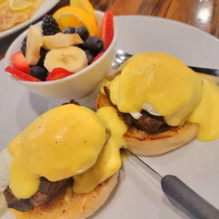 Steak Benedict w/ very berry bowl.