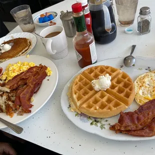 Pancake combo and waffle deluxe