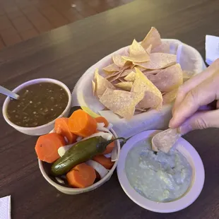 Chips and salsa. Loved their pickled carrots!