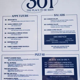 the menu for the restaurant