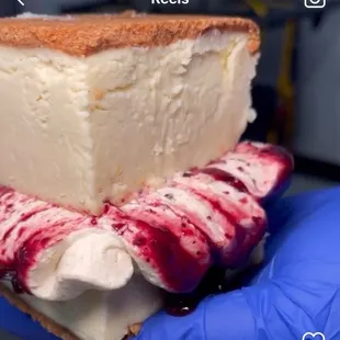 Infamous  &quot;in the cut &quot; style cheesecake sandwich