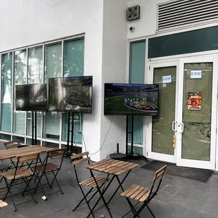 tables and televisions outside