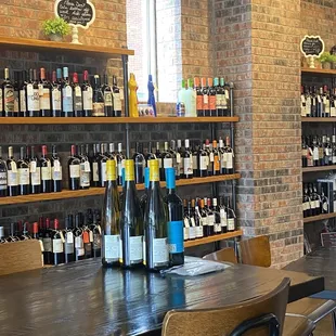 bottles of wine on shelves