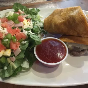 Steak fajita wrap with side salad