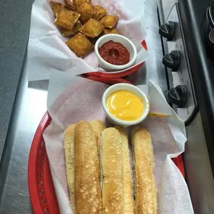 Fried Ravioli and Breadsticks
