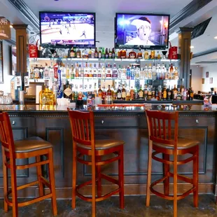 a bar with a lot of stools