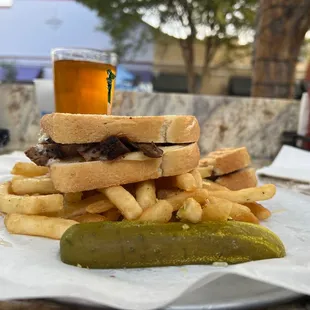 Bull Penni with fries and a beer