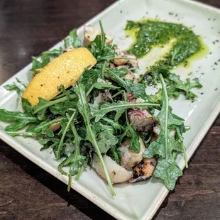 Chicago 2024 restaurant week - octopus with arugula, lemon dressing, and pesto