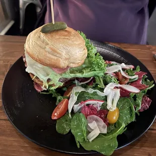 Burger with great side salad