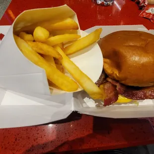 Bacon Cheeseburger  and fries