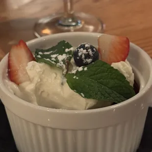 Chocolate pot de crème with chantilly.