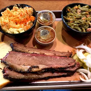 Prime Beef Brisket with Deviled Potato Salad and Slow Cooked Green Beans