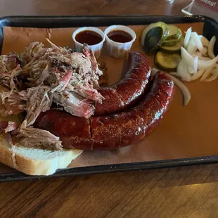 Pulled Pork and Housemade Beef jalapeño cheddar sausage