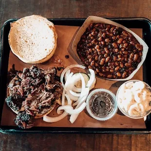 Brisket, beans, Mac n cheese
