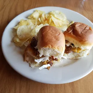 Pork sliders with chips, nice tang in the slaw on them.