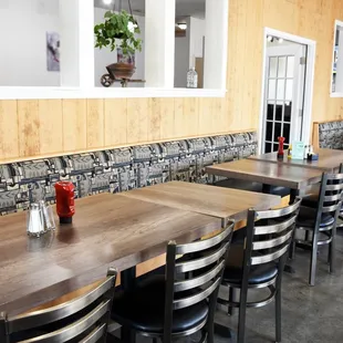 tables and chairs in a restaurant