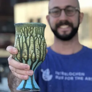 Large ceramic goblet with ash glazes by Brian Morgenlander
