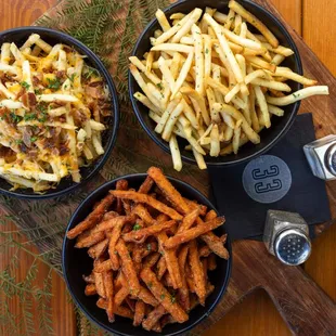 Bacon/Cheese, regular and Sweet Fries
