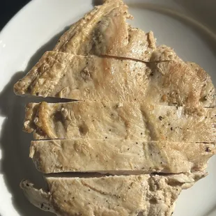 Chicken for salad. Could&apos;ve been trimmed of fat and the center icky part prior to cooking.