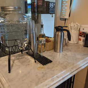 Water, cream, and other accoutrement.