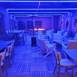 the outdoor dining area of a restaurant